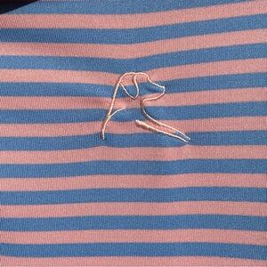 Rhoback Polo Shirt Men's Large L Blue Pink Striped (Fits like a XL)